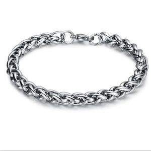 Men’s stainless steel 316 silver wheat chain bracelet